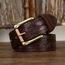 3.8CM Pure Cowhide High Quality Genuine Leather Belts for Men Brand Strap Male Brass Buckle Engrosar Jeans Cowboy Cintos Luxury