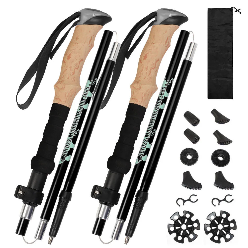 

2 Sets of Folding Hiking Sticks Aluminum Alloy Telescopic Climbing Canes Walking Sticks Travel Equipment Supplies