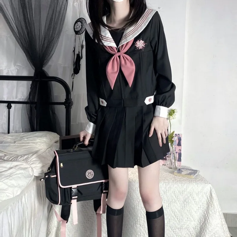 Japanese Preppy Style School Sailor Uniform Girls Jk Suit College Long Sleeve Navy Neck Y2k Top and Mini Pleated Skirt Women Set