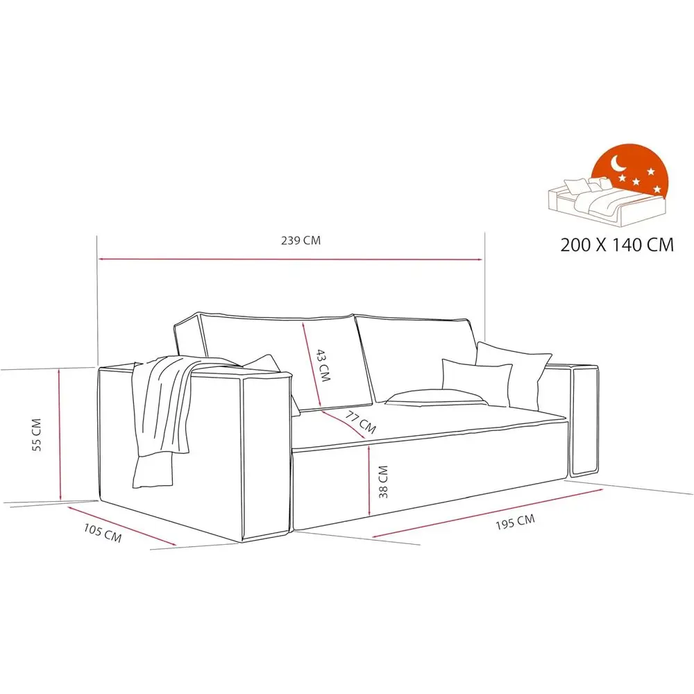 Three-Seater Corduroy Sofa Bed with Storage, 255 x 105 cm, Black, Living Room image 3