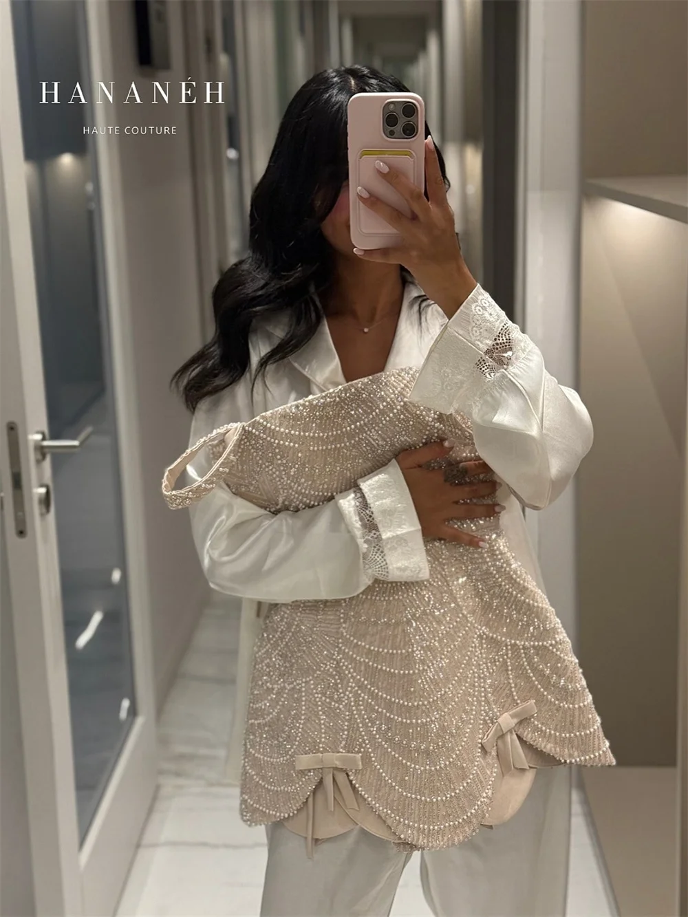 아만다 맞춤 글리터 비딩 A라인 슬리브리스 웨딩드레스 섹시 미니 드레스 스파게티 스트랩 정장 이브닝드레스 2025