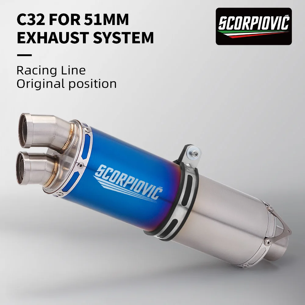 

51mm Universal Motorcycle Exhaust Muffler Pipe Escape Moto Silencer for NSS350 MT03 CBR400R GSR400 SV650 C32