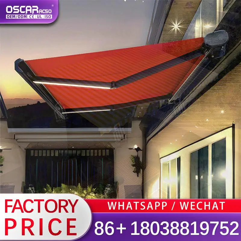 Retractable Motorized Awning With LED Lighting 3m X 6m Automatic Open Outdoor For Balcony Terrace Garden  Retractable Awning