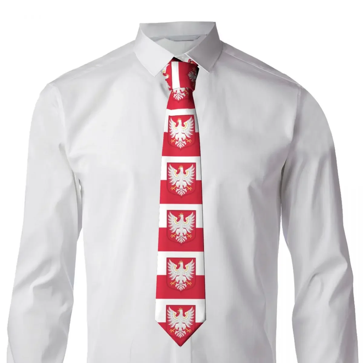 Custom Kingdom Of Poland Flag Ties for Men Classic Silk Office Neckties