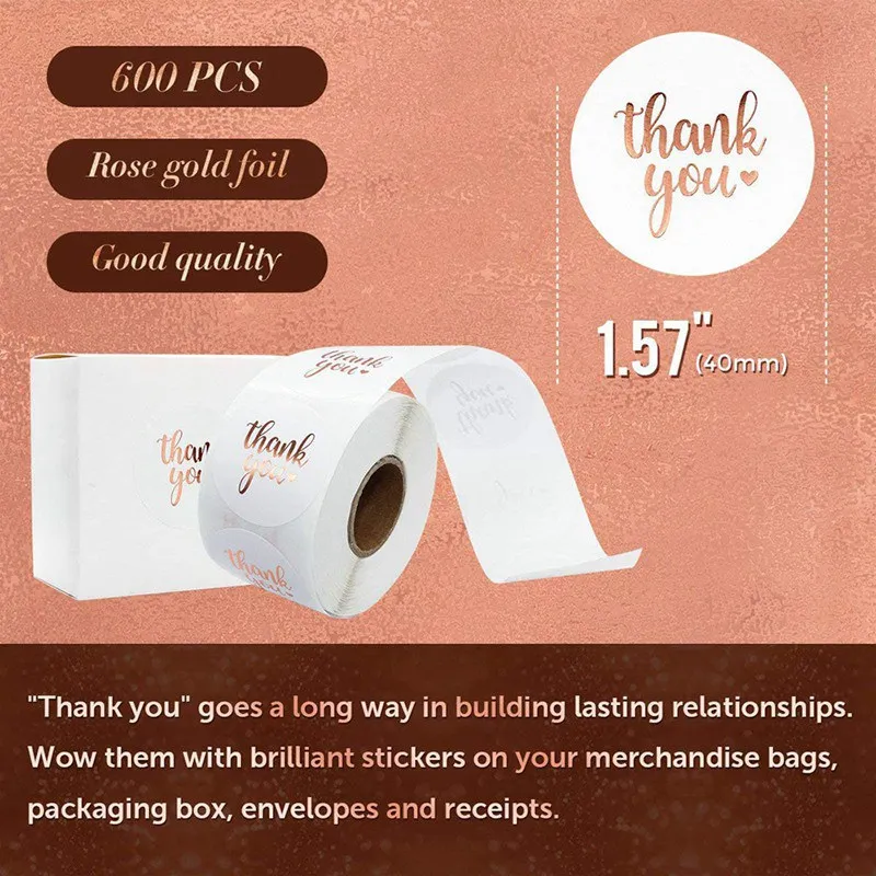 500pcs/roll Gold foil thank you stickers for small business packaging gift seal labels shipping sticker handmade stationery