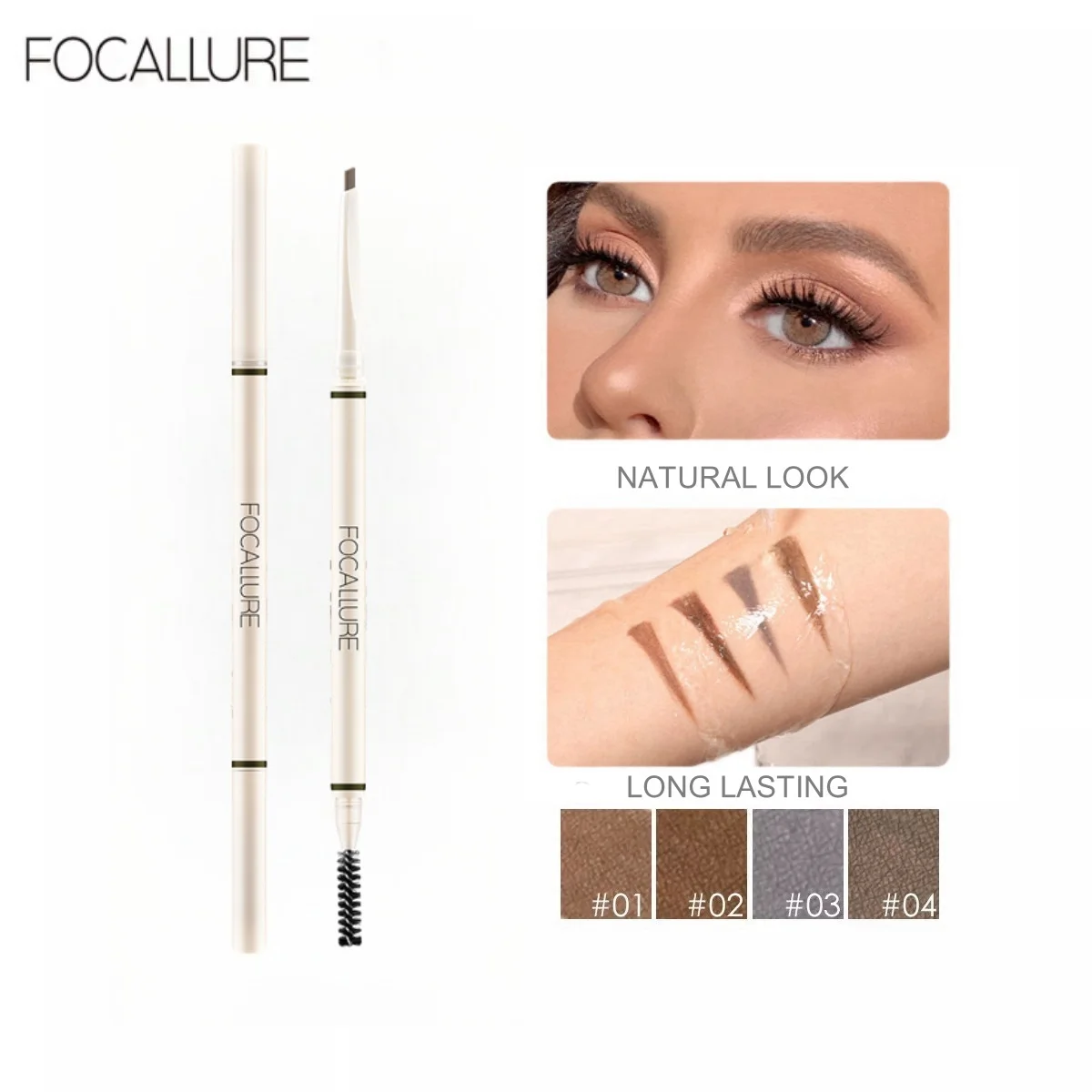 FOCALLURE Eyebrow Pencil Ultra Fine Eyebrow Enhancer Pen Brown Waterproof Long-lasting Precise Eye Brow Makeup Beauty Cosmetics