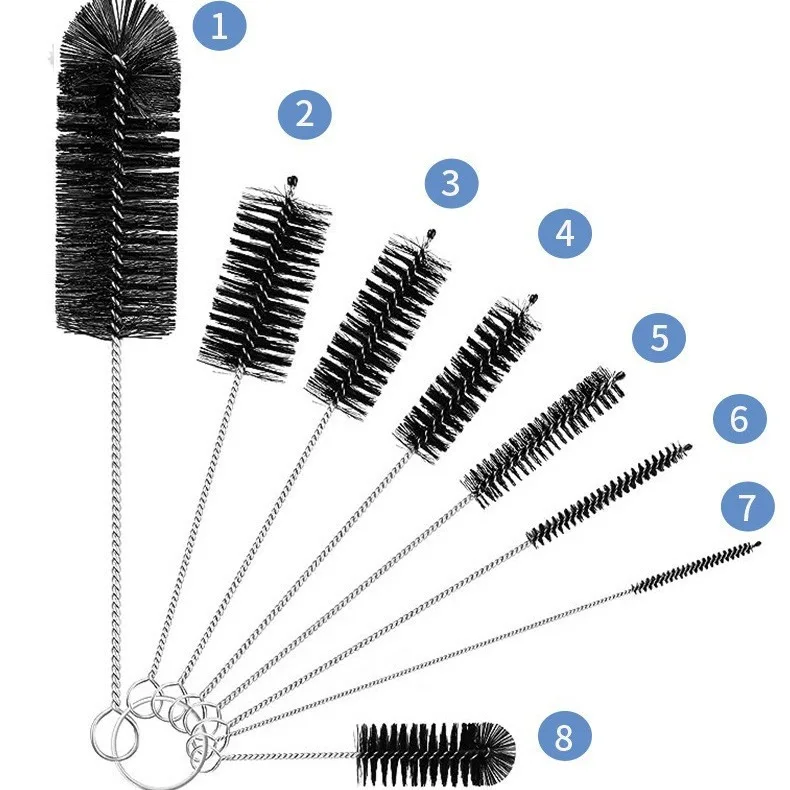 Eight-piece Stainless Steel Straw Brush Test Tube Brush Nylon Cleaning Brush Set Gap Brush Multi-specification Cross-border D...