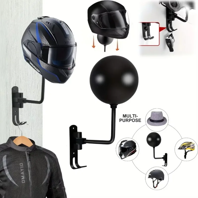Suporte Multifuncional para Capacete 180 °   Gancho Giratório para Capacete de Moto, Acessório de Parede para Pendurar Chapéu e Jaqueta