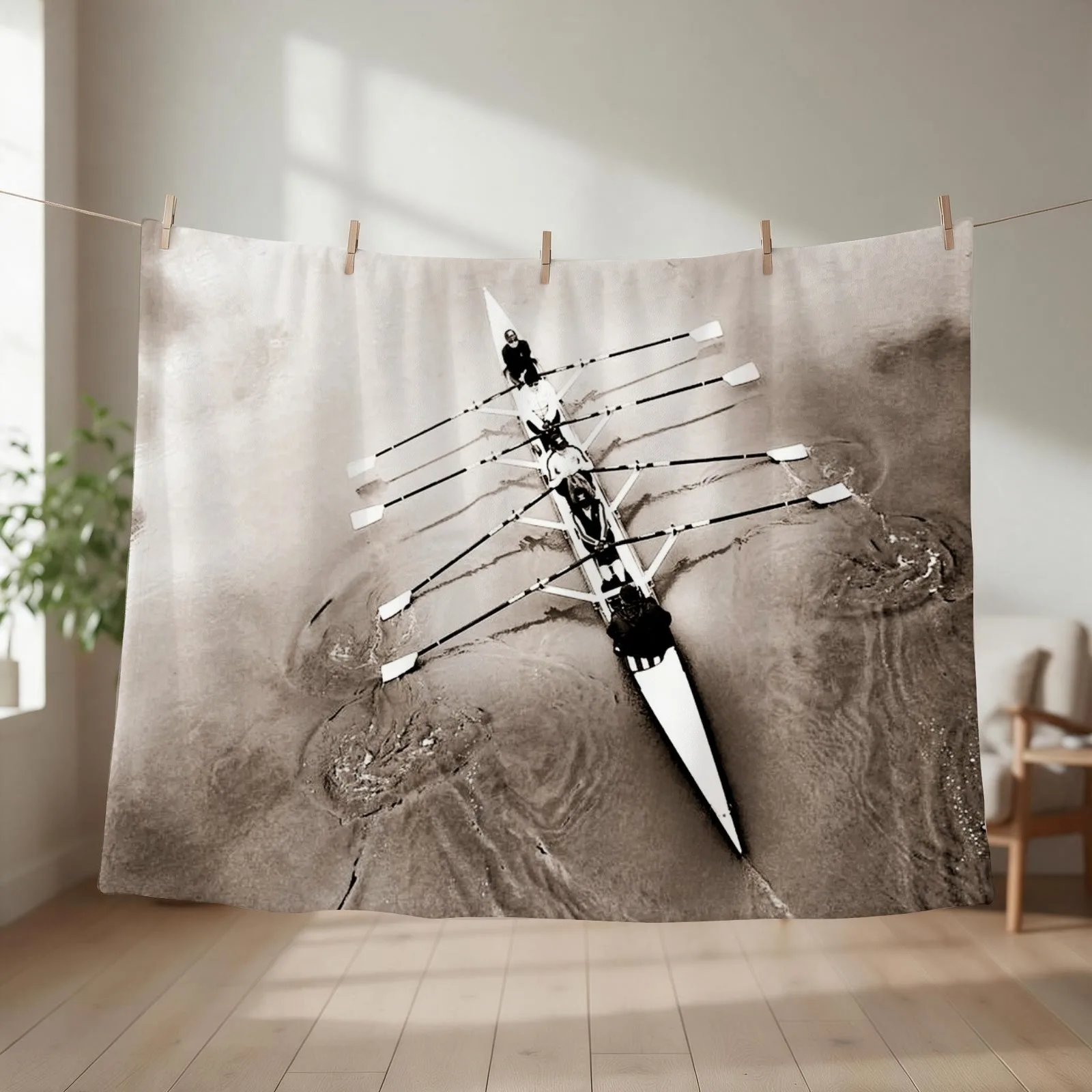 Rowers Rowing in Aged Photo Throw Blanket couch cozy soft plush fuzzy picnic outdoor blanket