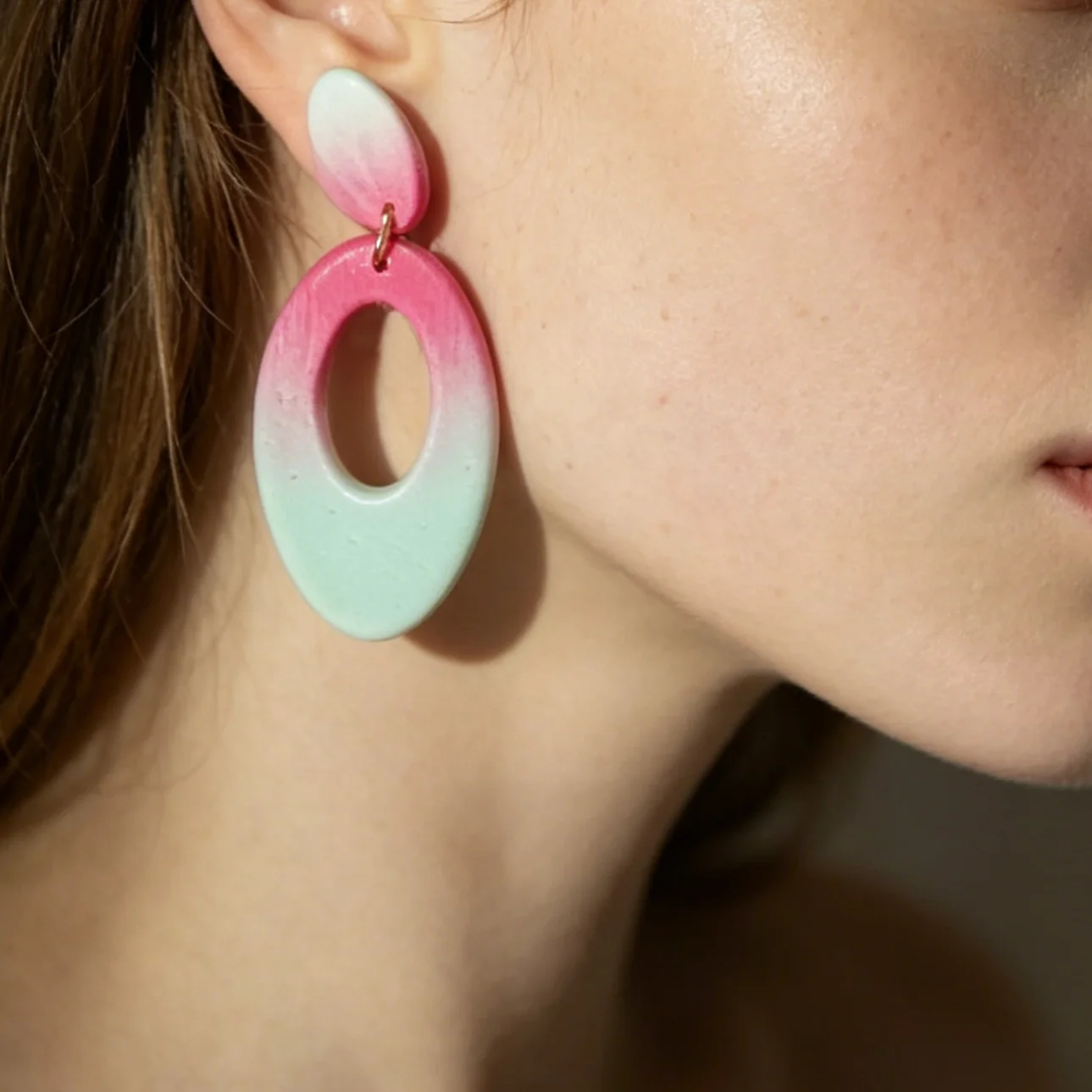 Romatic Marble Polymer Clay Earrings Bright Contrast Colors Cluster Shape Leaf Drop Dangle for Holiday Spring Summer Holiday