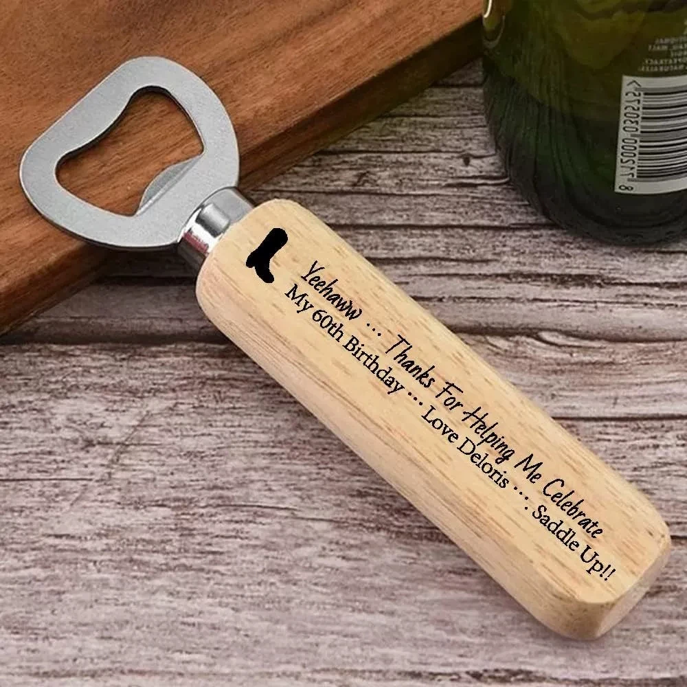 فتاحة زجاجات خشبية مخصصة فتاحة زجاجات بيرة شخصية محفورة بشعار/نص لحفلات الزفاف وحفلات البكالوريوس #2
