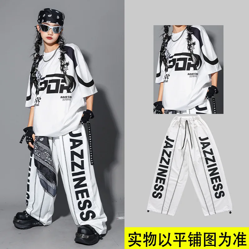 

Модная одежда для уличных танцев, свободная одежда для мальчиков и девочек в стиле хип-хоп, детская модная брендовая сценическая одежда свободного размера