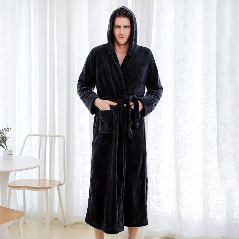 Men Sleepwear Thicken Flannel Bathrobe Gown Loose Robe Winter Warm Kimono Bath Gown Long Peignoirs Shower Robes Home Clothes