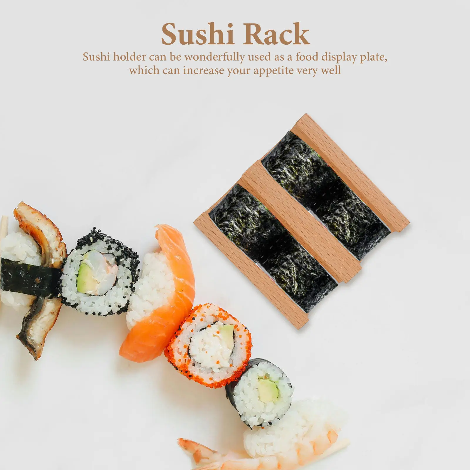 Wooden Sushi Holder Hand Roll 2-Grid U Shape Sushi Rack Taco Stand Serving Tray Reusable Food Display Plate Wooden Serving Tray