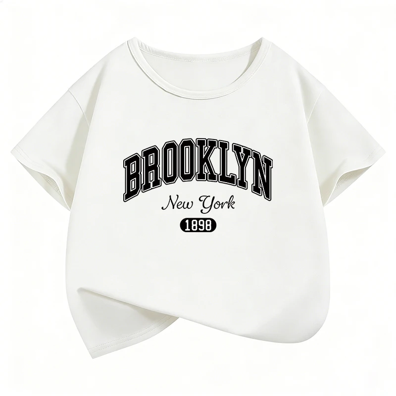 T-Shirt Fashion Brooklyn New York T-Shirt mit Buchstaben-Aufdruck, Sommerkleidung für Mädchen, kurzärmelige Oberteile, T-Shirts, süße Jungenkleidung