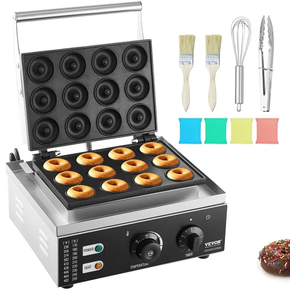 

1550W Electric Donut Maker Non-Stick Surface 12 Hole Double-Sided Heating Makes 12 Doughnuts at Once For restaurant & Home Use