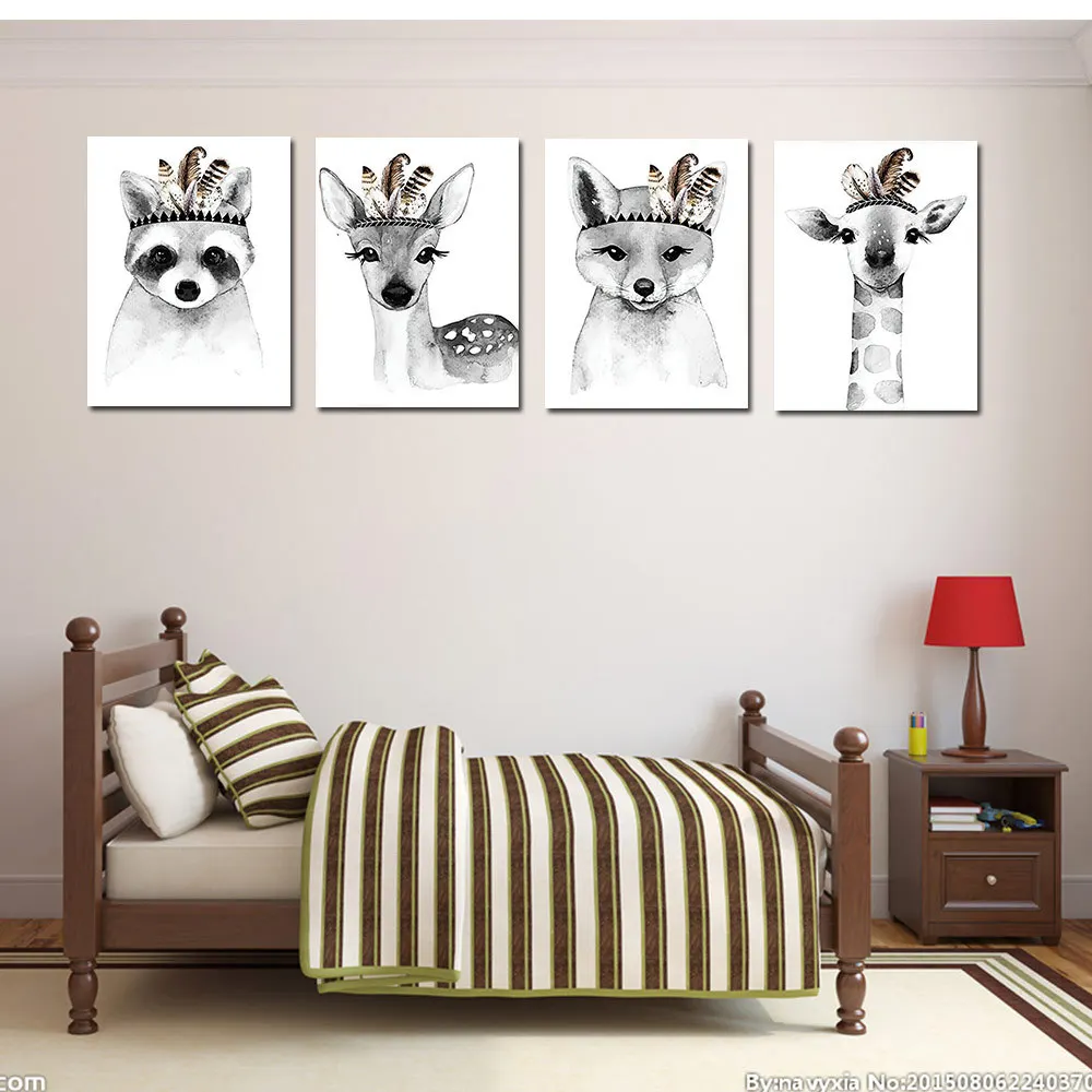 Nordic simple indigenous feathered animals small fresh black and white decoration living room study canvas painting