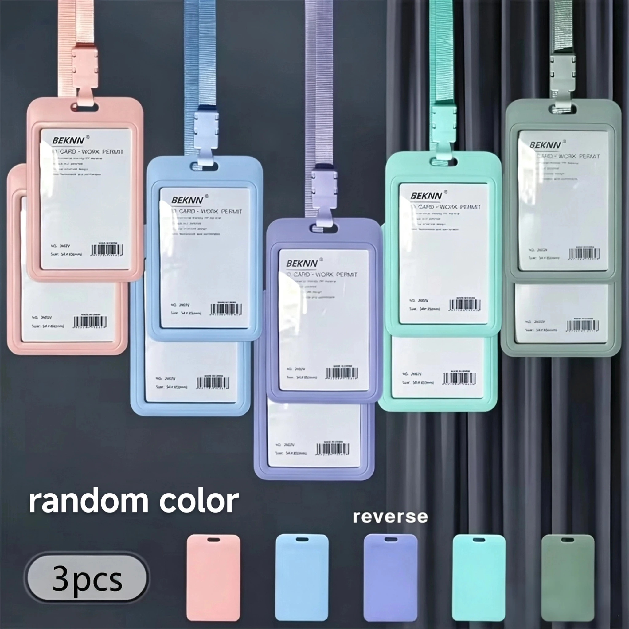 3Pcs Random Color ID Card Holders with Lanyards, Horizontal & Vertical Hard Plastic Badge Protectors, Waterproof Clear Window Na