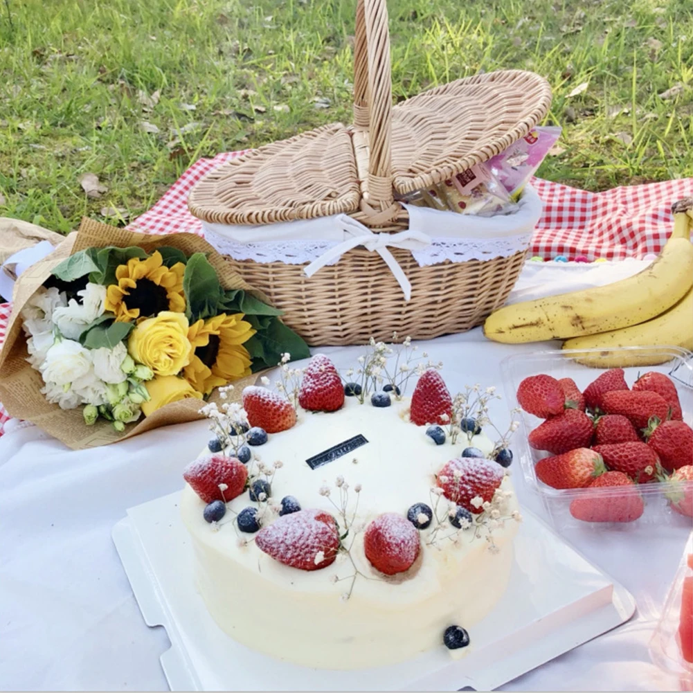 Плетеная корзина для пикника с вкладышем Корзина для пикника с крышкой и ручкой Корзина для хранения Корзина для пикника из ротанга для пикника, кемпинга на открытом воздухе