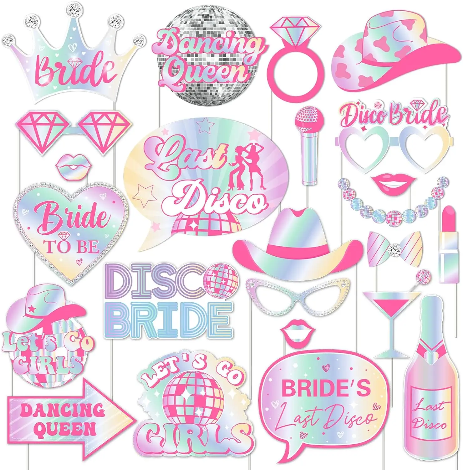 24pcs Last Disco Bachelorette Photo Props Party Decor for Disco Bridal Shower Wedding Engagement Hen Party Supplies