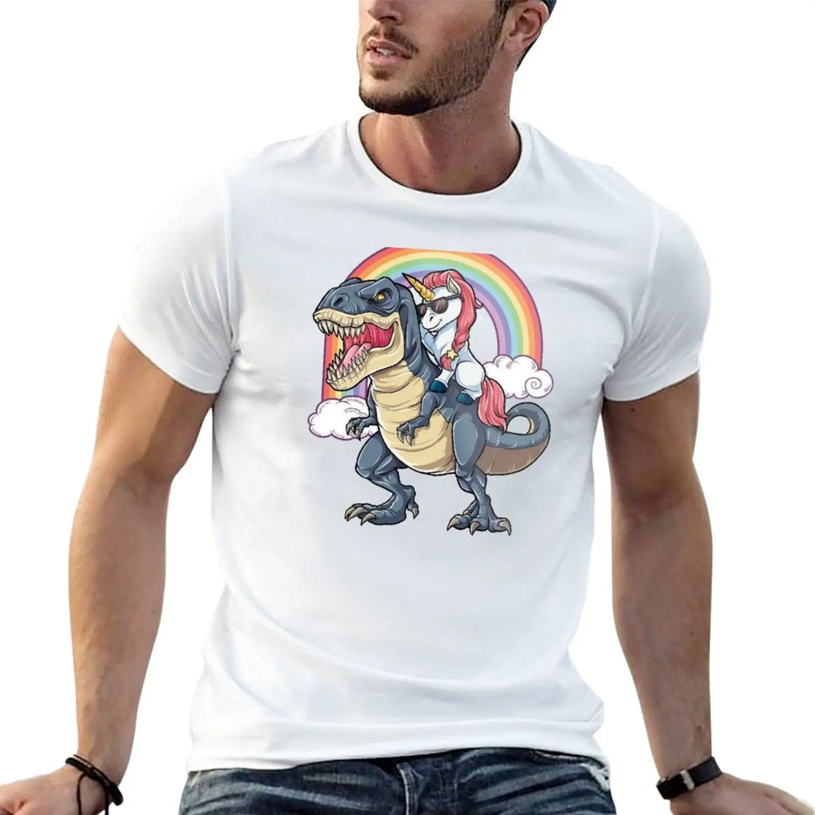 New Unicorn riding a dino T-Shirt black t shirt blank t shirts summer tops oversized t shirt men