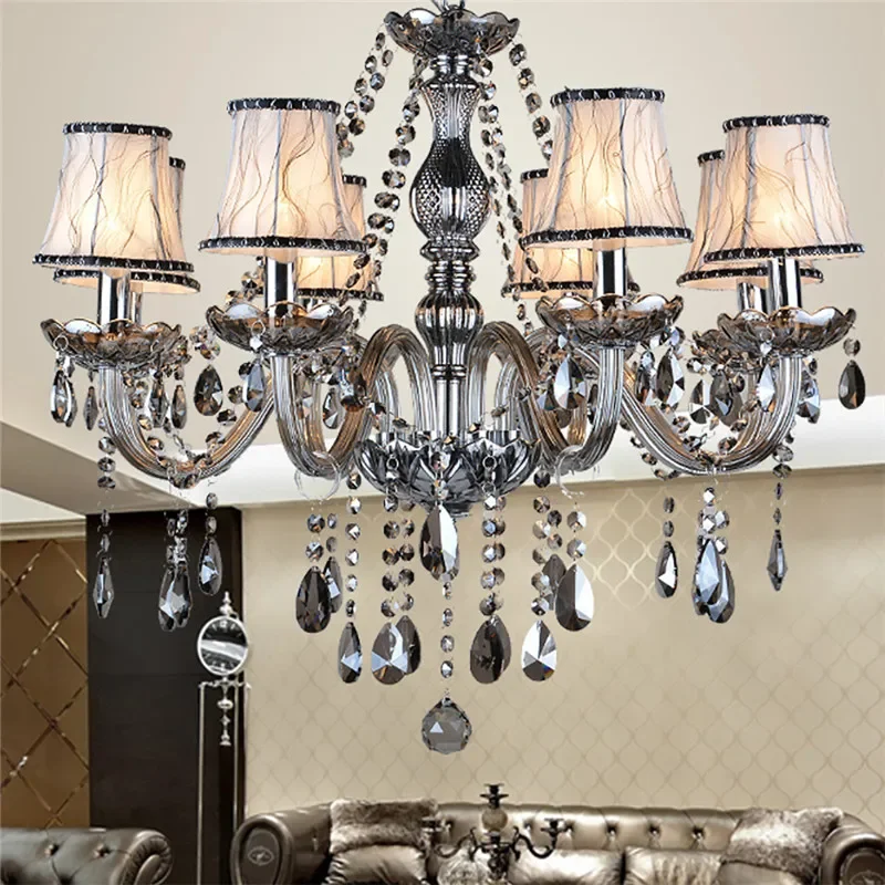 SEAN European Luxury Crystal Pendent Lamp Smoke Gray Living Room Restaurant Bedroom Villa Hotel Western Restaurant Chandelier