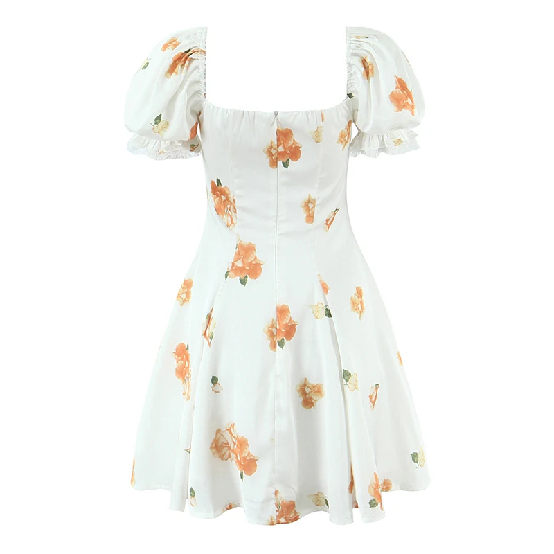 YENKYE Lace Spliced Stampa floreale Elegante A-line Abiti estivi Donna Vintage Manica a sbuffo Vacanza Casual Abito corto 2025 Robe