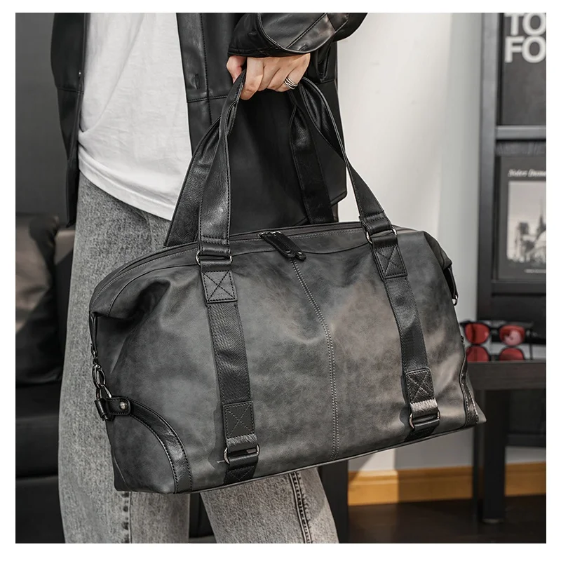 

Мужская дорожная сумка из искусственной кожи большой емкости, мужская сумка в корейском стиле, модные сумки с ручками сверху и плечевым ремнем, сумка через плечо