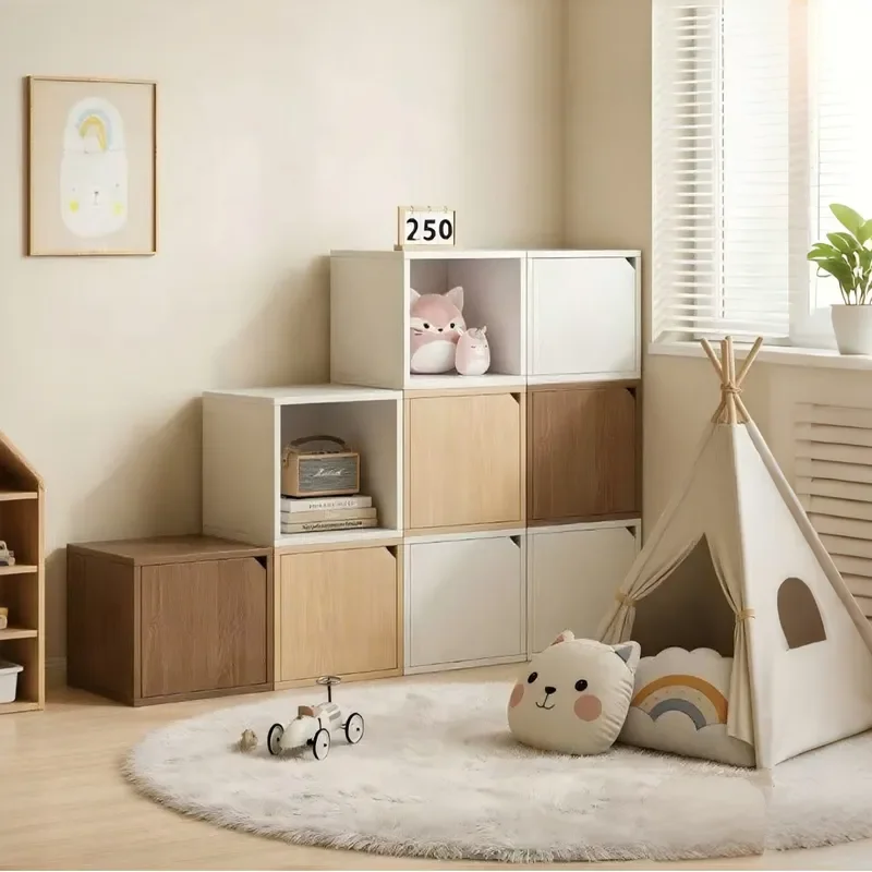 Modular Floor to Ceiling Bookshelf Corner Storage Cabinet Simple Wooden Lattice Unit for Living Room Home Organization
