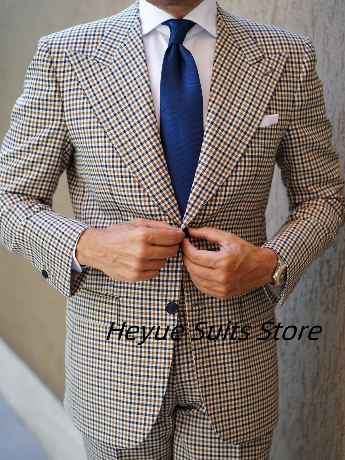 Classic Plaid Fashion Men Suits Slim Fit Notched Lapel Groom Tuxedo Party 2Pieces Sets Male Blazers Customized pantalones hombre