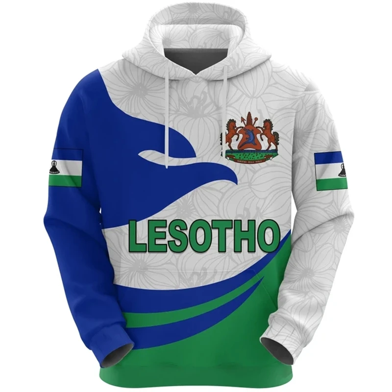 Lesotho Map Flag Graphic Sweatshirts National Emblem Hoodies For Men Clothes Casual Boy Streetwear Africa Country Hoody Jersey