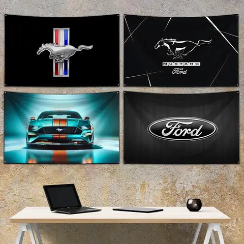 3×5 Ft Mustangs Sheibys 자동차 깃발 F-fords 차고 또는 야외 장식용 폴리에스테르 디지털 인쇄 배너