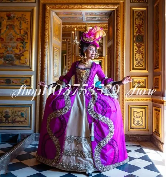 

Fluffy Victorian Prom Dress Vintage Grape Purple Square Neck Half Sleeve Pleated Medieval Masquerade Edwardian Duchess Ball Gown