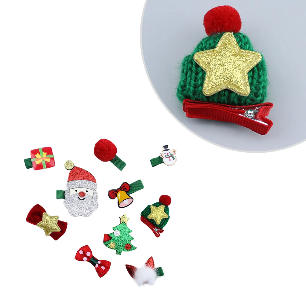 

10pcs Christmas Hair Clips Kids Accessories Baby Girls Bows Bright Patterns Various Colors Festive Party Hair Decor
