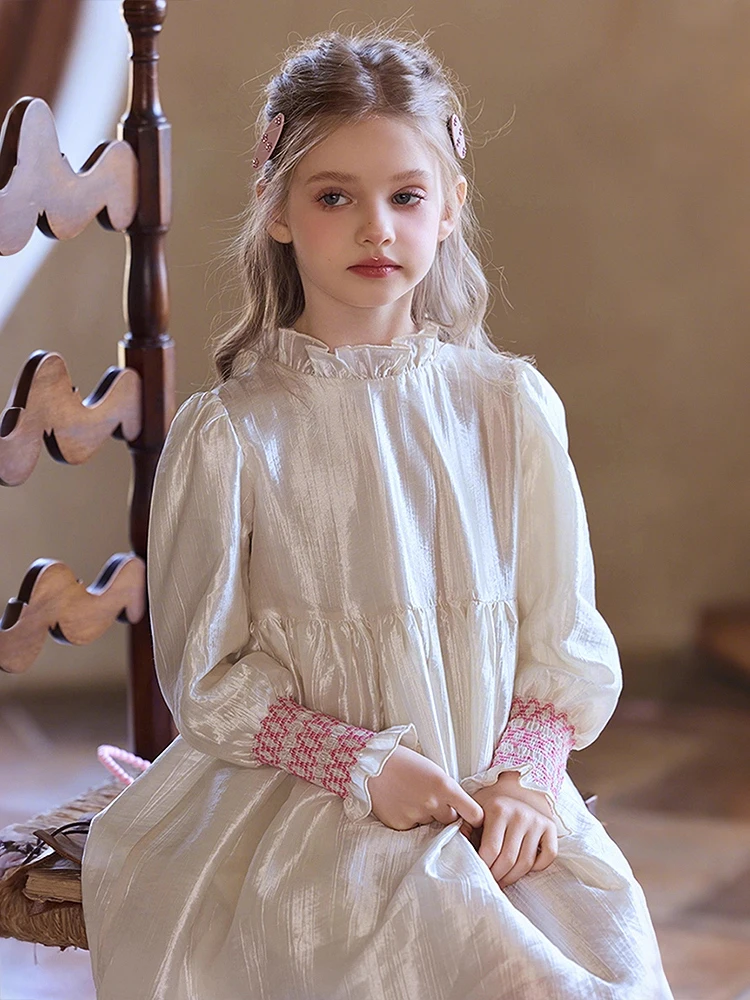 Girls Princess Party Dresses Smocked Long Sleeve Formal Gown for Birthday & Christmas Spring Fall Flower Girl for Photography