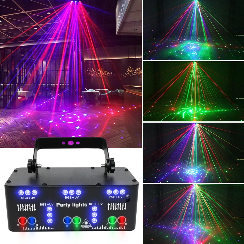 Wuzstar Multi Mode RGB Laser Stage Light DMX512 Voice Activated Plug In Powered Graphic Lamp For Disco Club Wedding Banquet