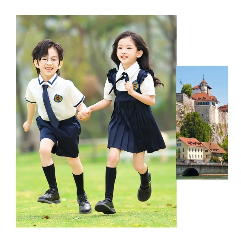 Children School Uniform Girls Shirts Solid Skirt Suits Boys Formal Dress Toddler Student Clothes Sets Kids British Class Outfits