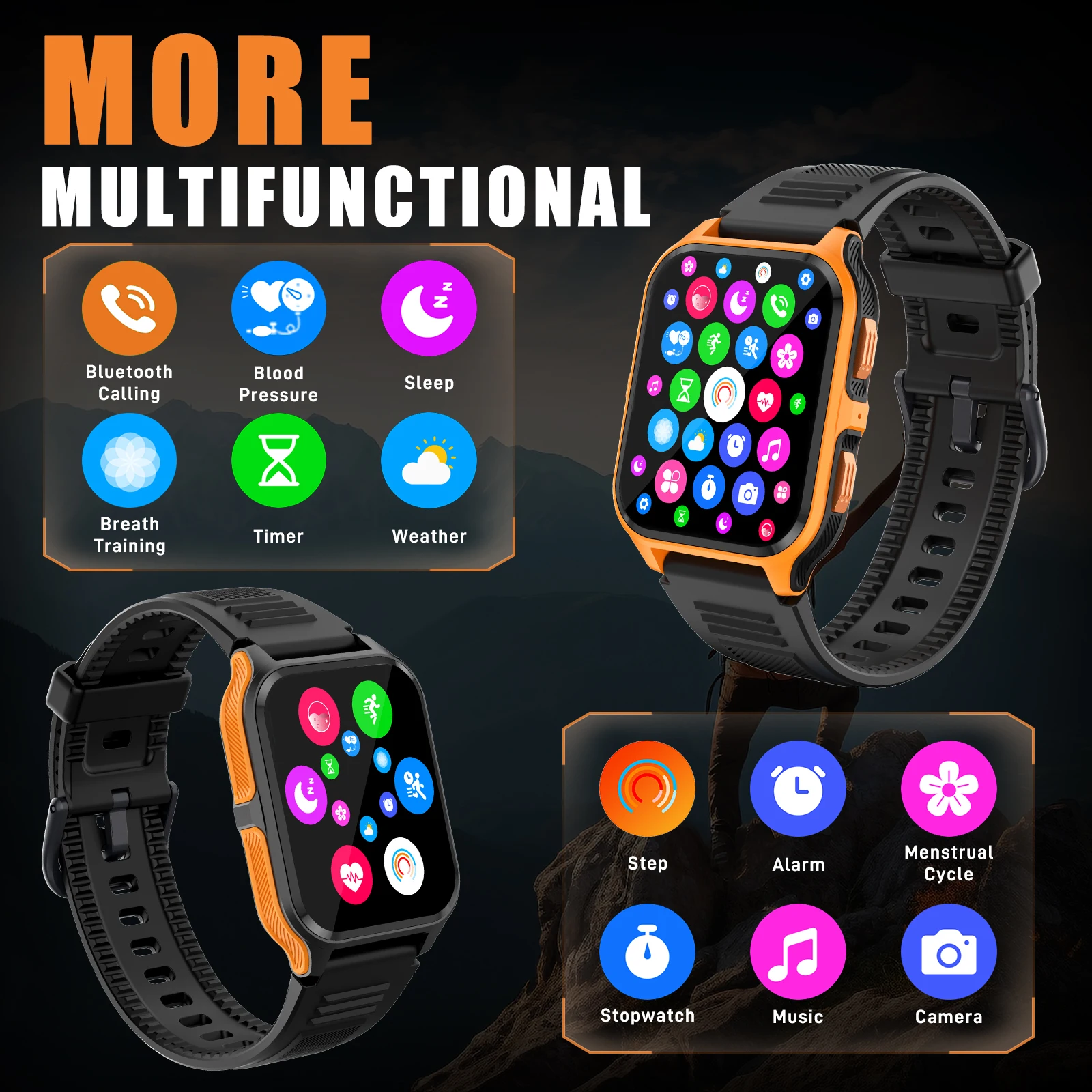 EIGIIS الساعات الذكية للرجال 3ATM مقاوم للماء وعرة التكتيكية Smartwatch 1.83 "متتبع اللياقة البدنية في الهواء الطلق ساعة معدل ضربات القلب/النوم