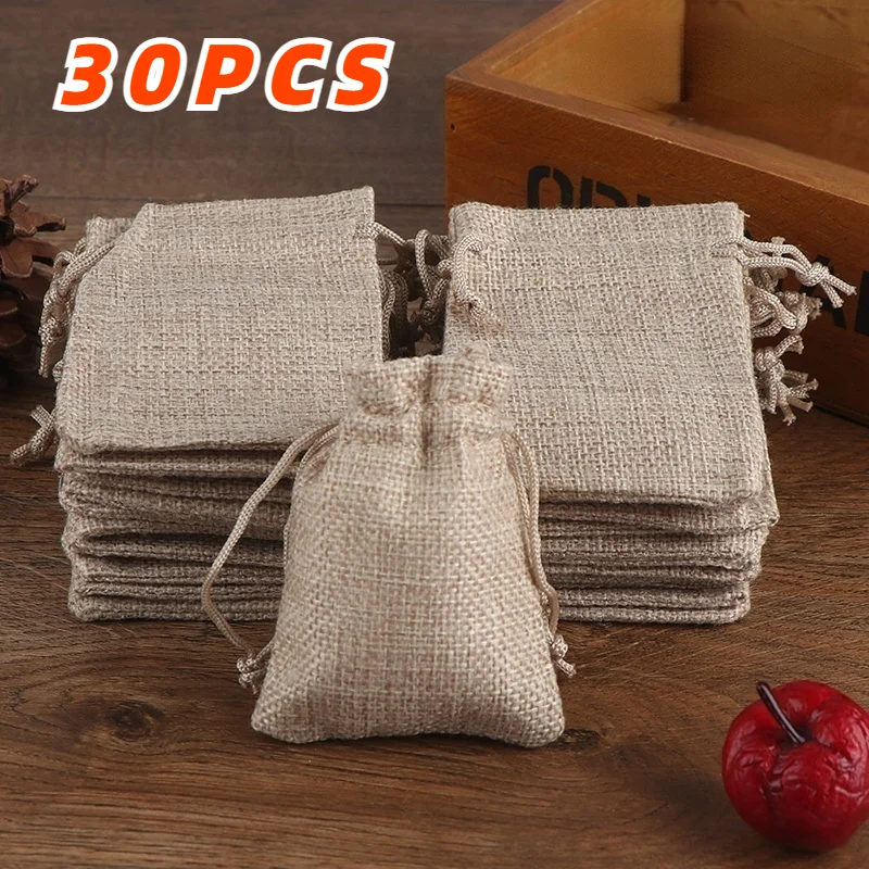 30PCS 13X18/10X15/9X12/7X9CM Drawstring Burlap Bag Jute Gift DIY Wedding Favor Gift Bag For Packaging Candy Chocolate Jewery