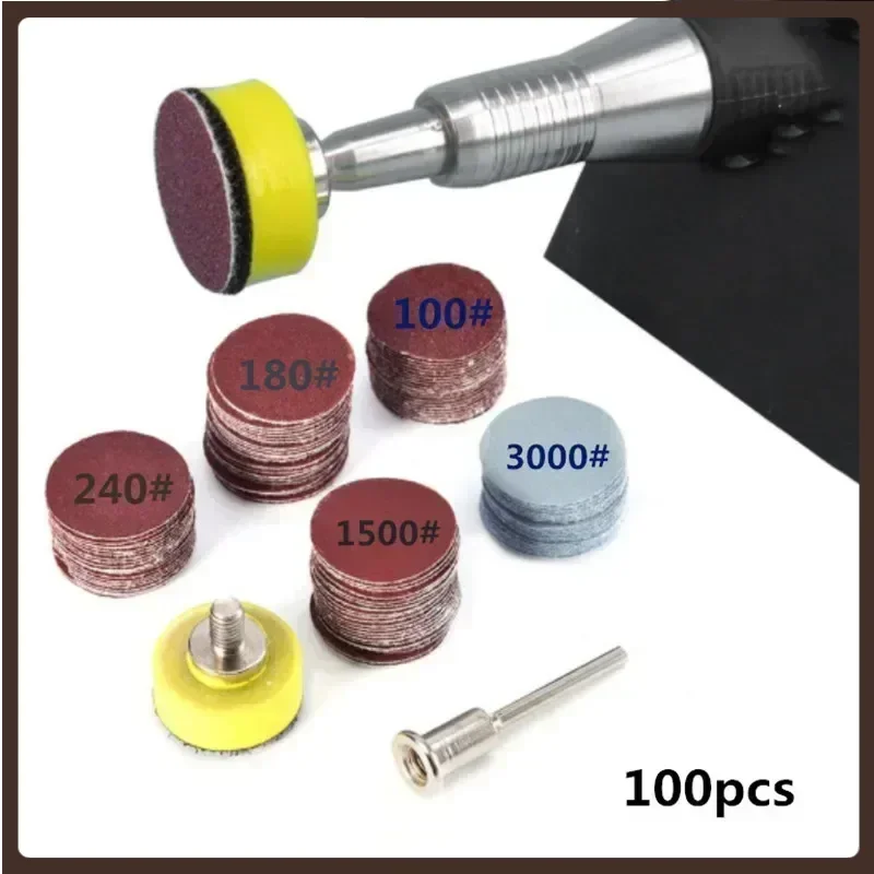 100pcs 1 인치 (25mm) 샌딩 디스크 패드 100-3000 Dremel 로타리 도구 용 그릿 연마 패드 키트 샌드페이퍼 액세서리 AA