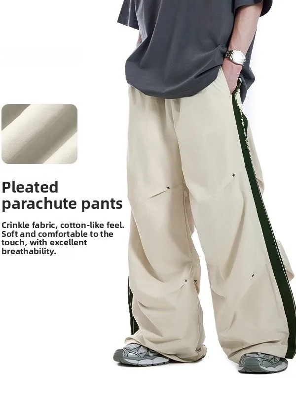 

New Arrival Loose Fit Parachute Pants Men's Women's Vintage Casual Trousers Faion Urban Sle Polyester Fiber een Color