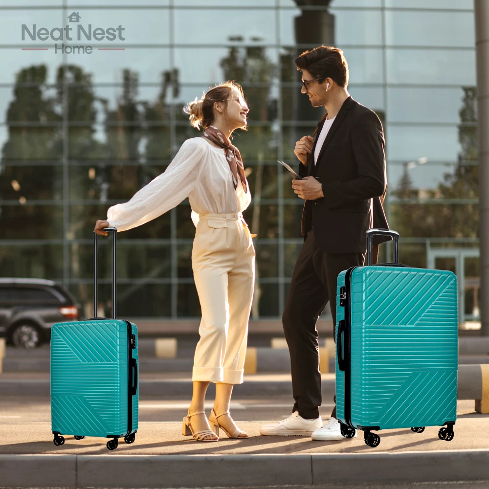 

Spacious Hard shell Luggage Sets, 3 Piece suitcase with 8 smooth rolling wheels ,Suitcase with TSA-approved Lock 20''24''28''