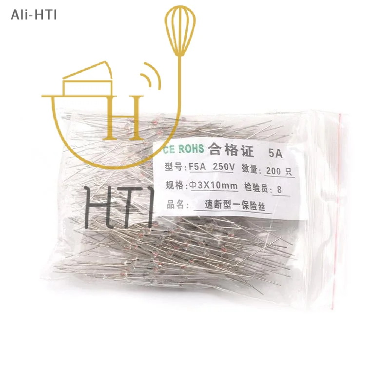 Axial Fast Blow Glass Fuse 200PCS Assorted 3*10mm 0.5A~5A With Lead Wire for Radio TV Repair Hobby DIY
