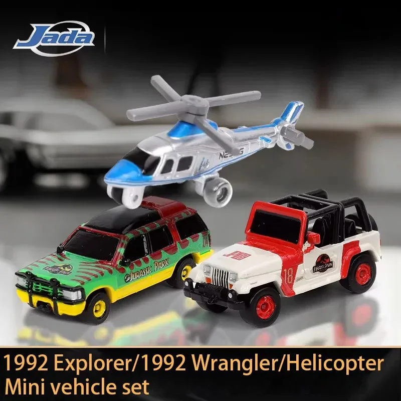 Jada 1:128 Scale 1992 Explorer/1992 Wrangler/Helicopter Set Mini Model Alloy Model Car Miniature toy 3 pack Toy Gift Collection