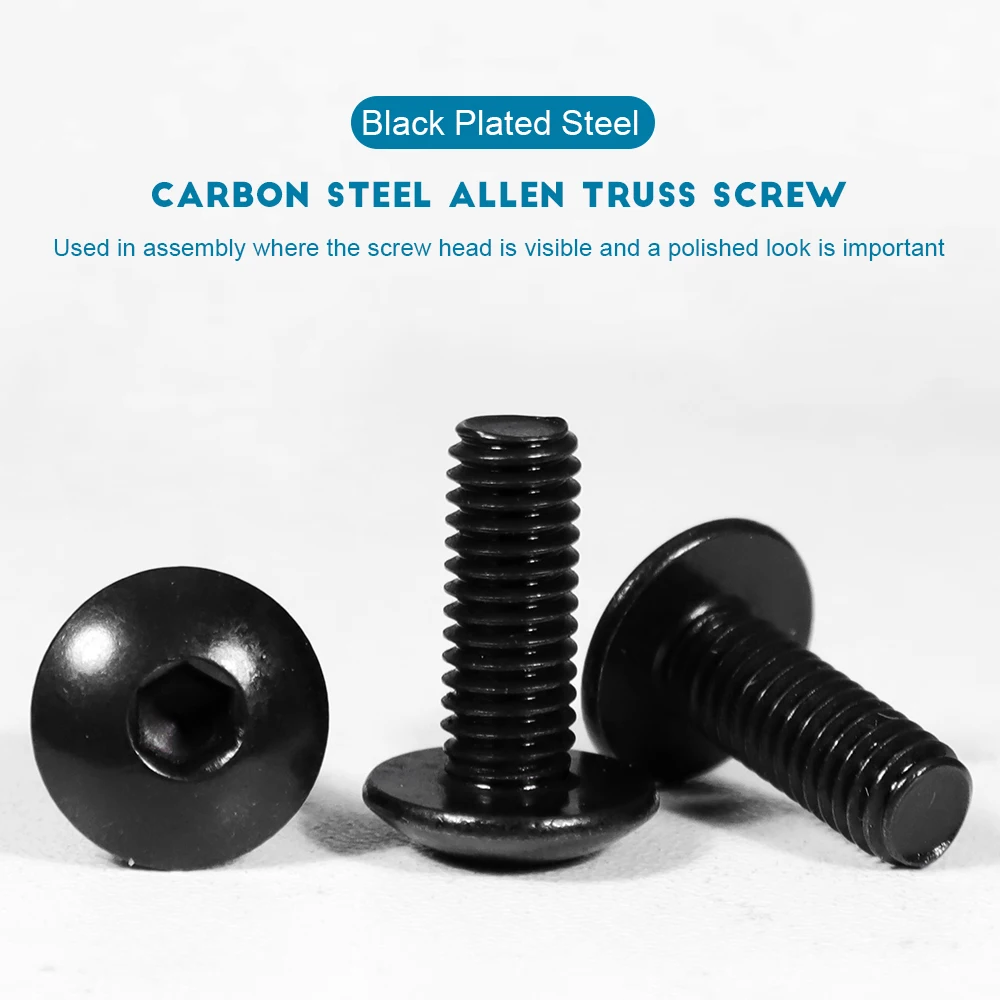 Truss Round Head Hex Socket Allen Screw Black Carbon Steel M5 M6 Button Head Allen Bolt Screws Motorcycle Fairing Bolts ISO7380
