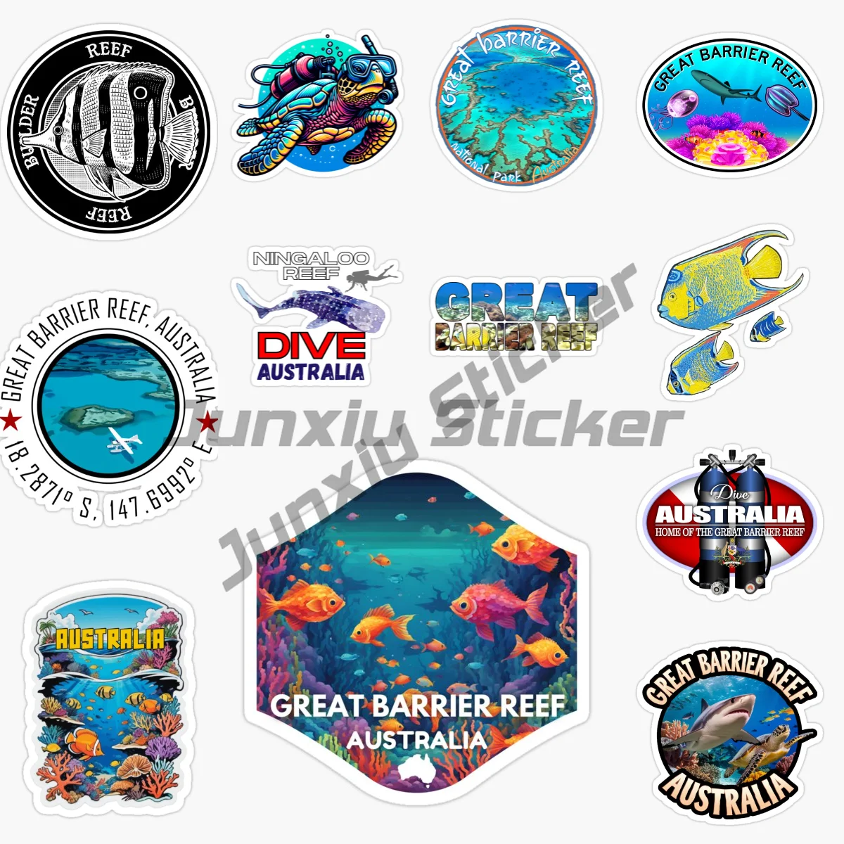 

Australia Great Barrier Reef Coral Reef Group Diving Transparent and Clear Seawater Car Stickers Vinyl Self-adhesive Stickers