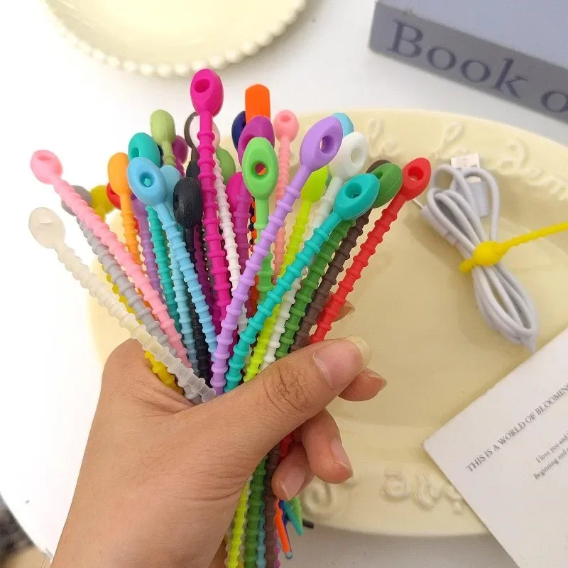 10Pcs/Lot Multi Color Silicone Reusable Bag Ties Twist Wire Fasten Cable Zip Tie Headset Data Line Universal Accessories