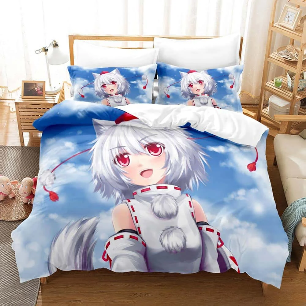 3D Anime Kawaii Girls Momiji Inubashiri Bedding Set Single Twin Full Queen King Size Bed Set Adult Kid Bedroom Duvetcover Sets