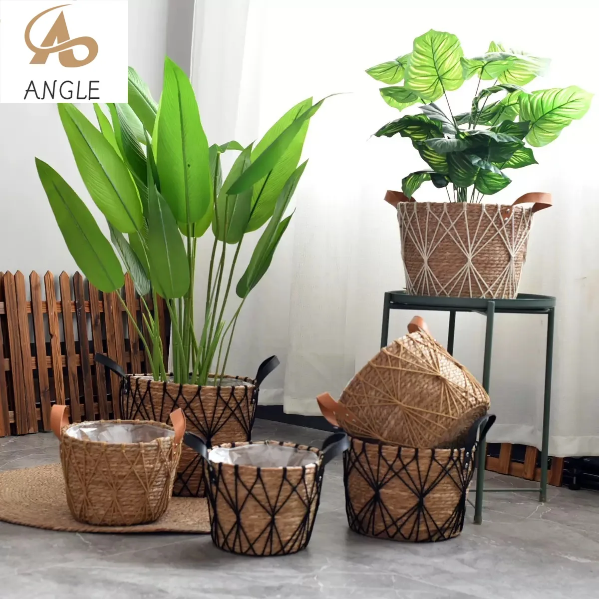 

Плетеная корзина для цветов с украшением, натуральный цветочный горшок, бамбуковые корзины для хранения морских водорослей, украшение для дома и сада