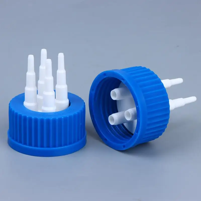 GL45 Blue Safety Lid Feeding Bottle Caps 1 2 3 4 Mouth Reactor Feeding Bottle Adapter Cap Mobile Phase Anaerobic Bottle Lids